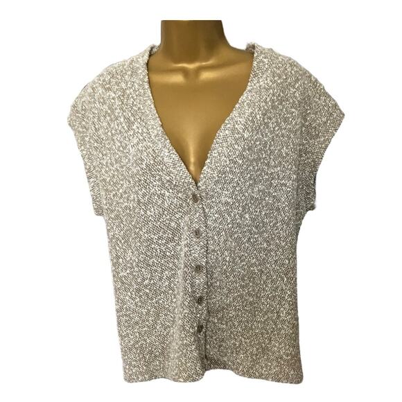 Vintage 90s Beige Speckled Knit Button-Up Top - Picture 5 of 5